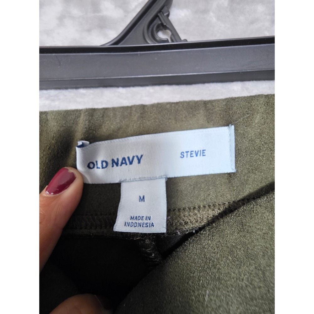 Old Navy Stevie Olive Green Faux Suede Pintuck Slim Leg Pants Womens Medium - Picture 2 of 7